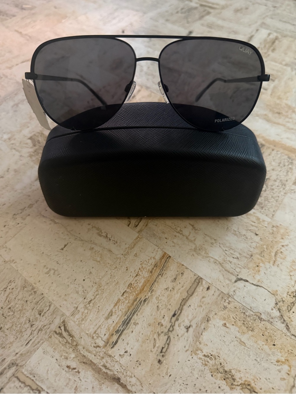 Quay Womens Black Polarized Aviator Sunglasses